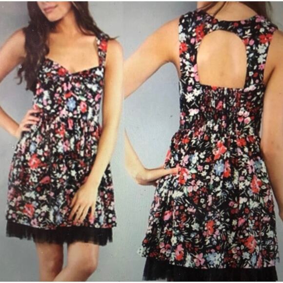 Free People Sunkissed Summer Floral Dress Mini Womens Size 4 Open Back - Picture 1 of 14
